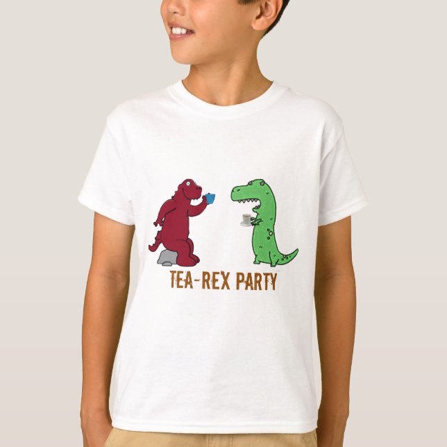 dinosaurs t-rex tea party funny design dinosaur T-Shirt (Front)