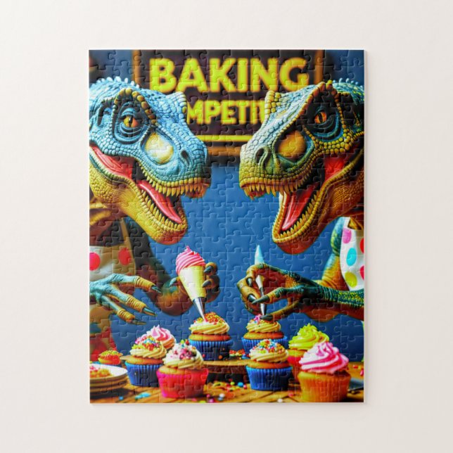 Dinosaurs Teaming up to Bake Cupcakes!  Jigsaw Puzzle (Vertical)