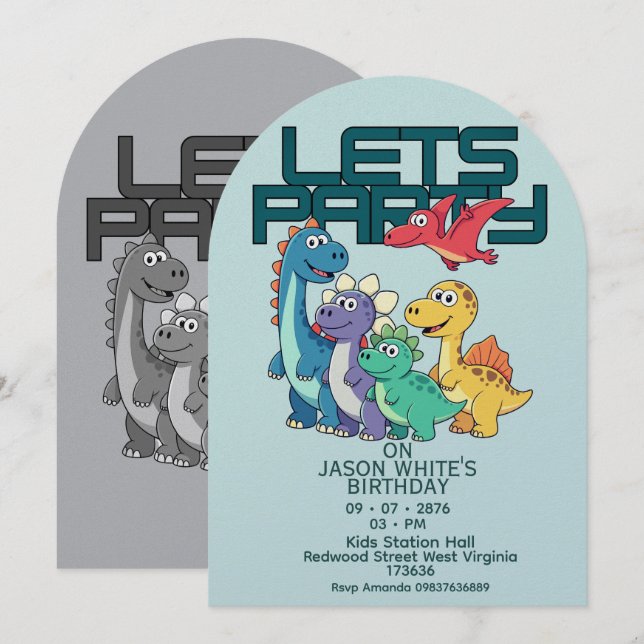 Dinosaurs Themed Boy Birthday Invitation  (Front/Back)
