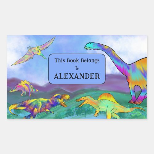 Dinosaurs This Book Belongs To Kids Name Rectangular Sticker