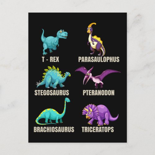 Dinosaurs Types Trex Triceratops Dino Fan Postcard