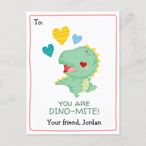 Dinosaurs Valentines Day Card for Kids Cute