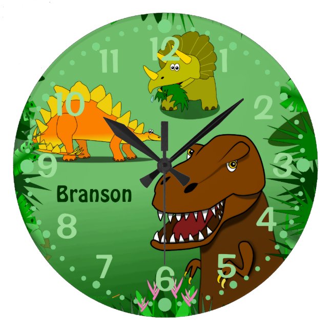 Dinosaurs Wall Clock for Kids Personalized Name