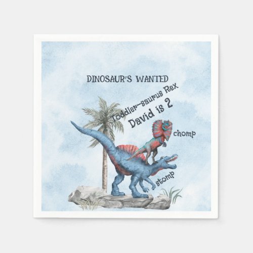 DINOSAURS WANTED 2 Year Old Birthday Napkins