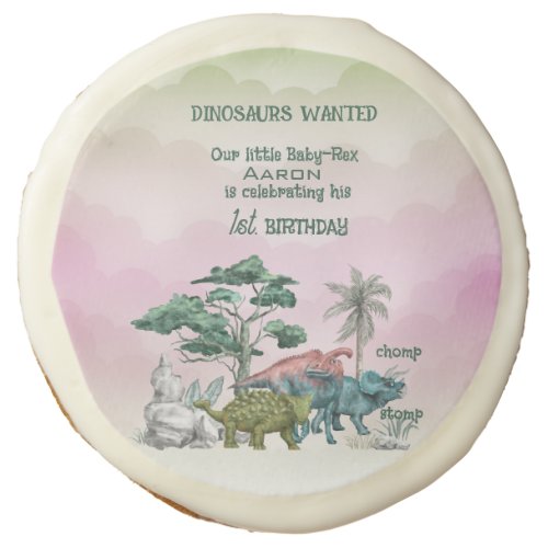 Dinosaurs Wanted Babys First Birthday Sugar Cookie