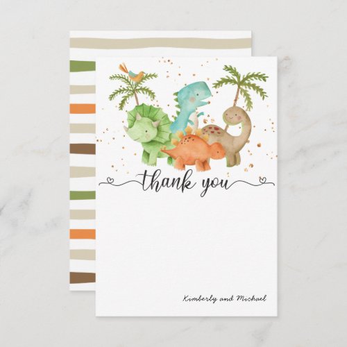 Dinosaurs Watercolor Birthday  Baby Shower Thank  Thank You Card