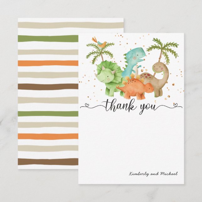 Dinosaurs Watercolor Birthday | Baby Shower Thank  You Card (Front/Back)