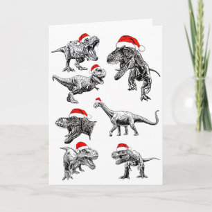 DINOSAURS WEARING SANTA HATS CHRISTMAS CARD