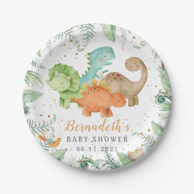 Dinosaurs Wild Baby Shower Paper Plates (Front)