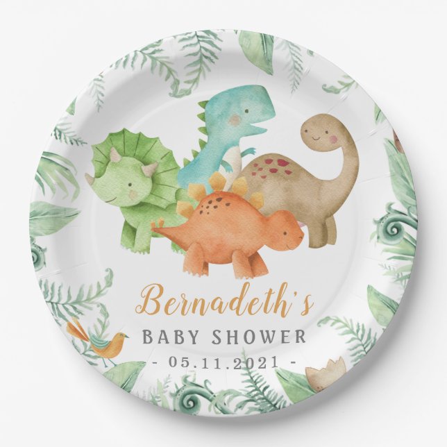Dinosaurs Wild Baby Shower Paper Plates (Front)