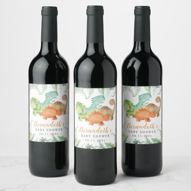 Dinosaurs Wild Baby Shower Wine Label (Bottles)