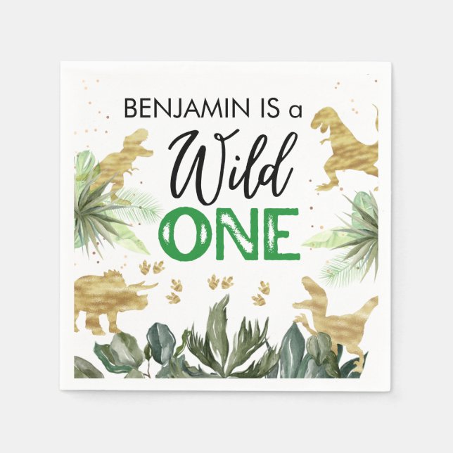 Dinosaurs Wild One 1st Birthday  Napkins (Front)