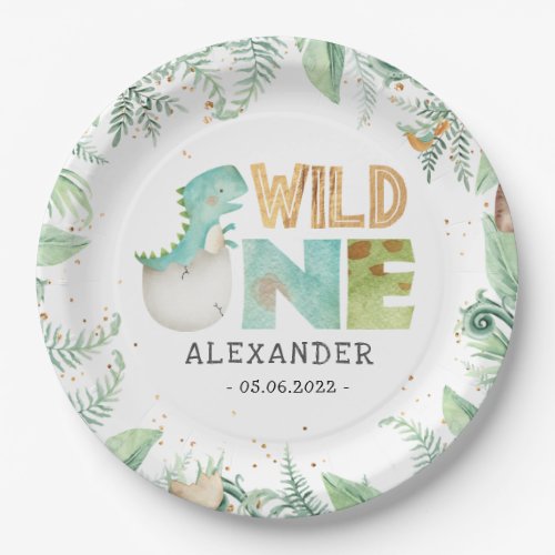 Dinosaurs Wild One Birthday Paper Plate
