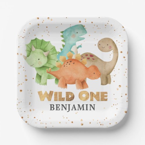 Dinosaurs Wild One Jurassic 1st Birthday Paper Plates