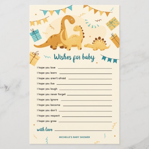 Dinosaurs Wishes for Baby Shower Game