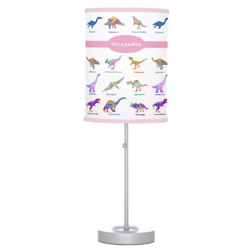 Dinosaurs with names colorful Pattern pink Table Lamp