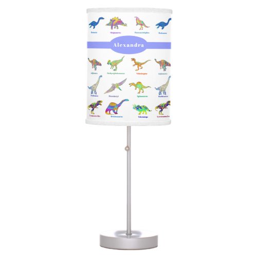 Dinosaurs with names colorful Pattern Table Lamp