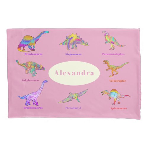 Dinosaurs with names Fun Pattern pink Pillow Case