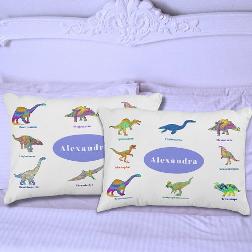Dinosaurs with Names Pattern Periwinkle Accent Pillow