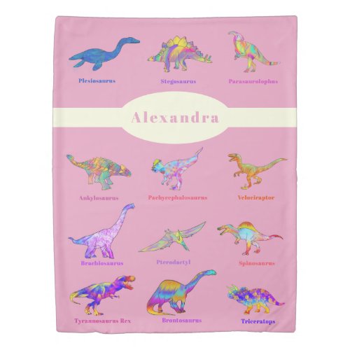 Dinosaurs with names Pattern Personalized pink Duvet Cover