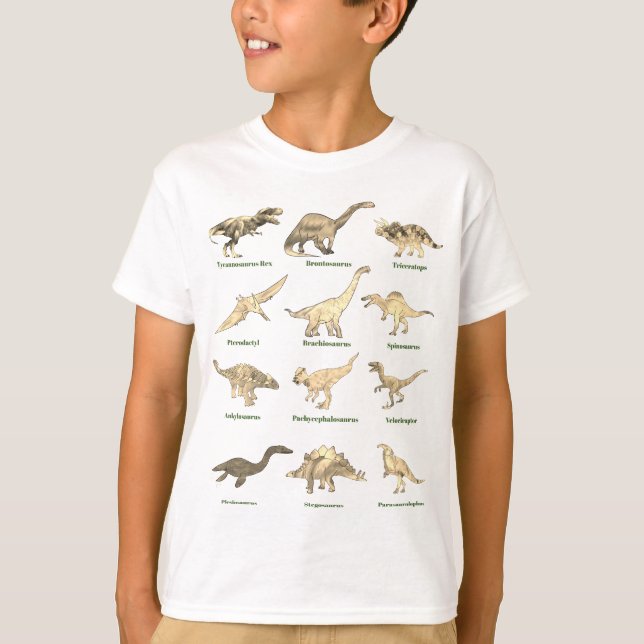 Dinosaurs with names Pattern T-Shirt (Front)