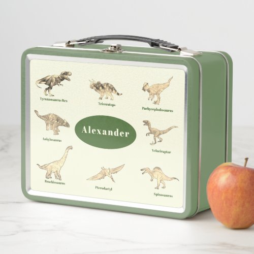 Dinosaurs with Names School Personalized  Metal Lunch Box