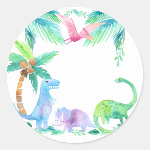 Dinosaurs with plants and trees classic round sticker