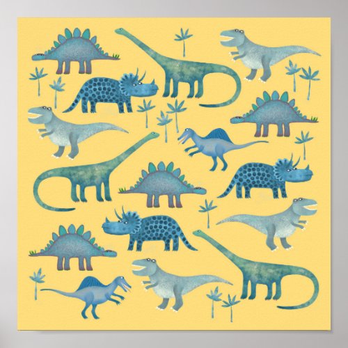 Dinosaurs Yellow Poster