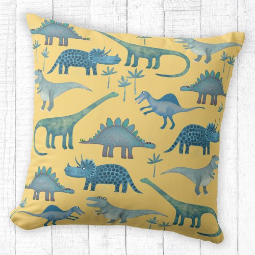 Dinosaurs Yellow Throw Pillow