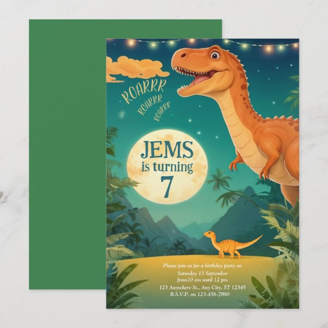 dinosours birthday invitation, jurassic world invitation (Front/Back)