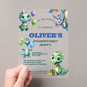 Dinosours Kids Birthday Party Acrylic Invitations