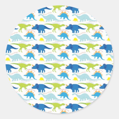 Dinosuar Designs Blue and Green Pattern Dino Gifts Classic Round Sticker
