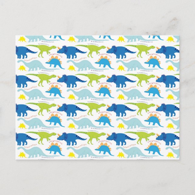 Dinosuar Designs Blue and Green Pattern Dino Gifts Postcard (Front)