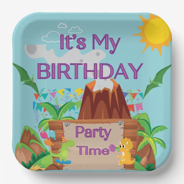 Dinosuar Volcano Boy Birthday Party  Paper Plates (Front)