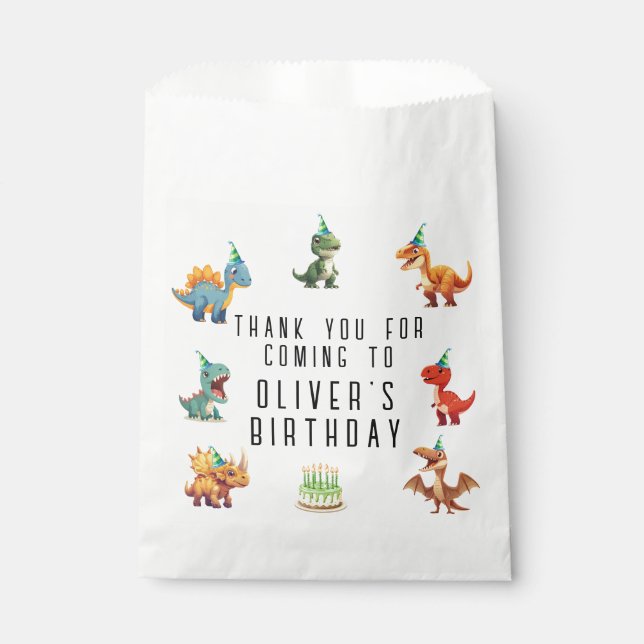 Dinsoaur birthday,watercolor t-rex, favor bag (Front)