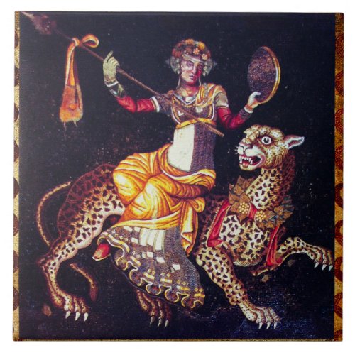 DIONYSOS WITH A SPEAR RIDING LEOPARD Greek Mosaic  Ceramic Tile