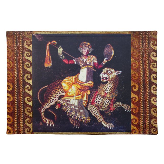 DIONYSOS WITH A SPEAR RIDING LEOPARD Greek Mosaic  Cloth Placemat (Front)