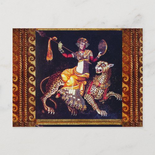 DIONYSOS WITH A SPEAR RIDING LEOPARD Greek Mosaic  Postcard