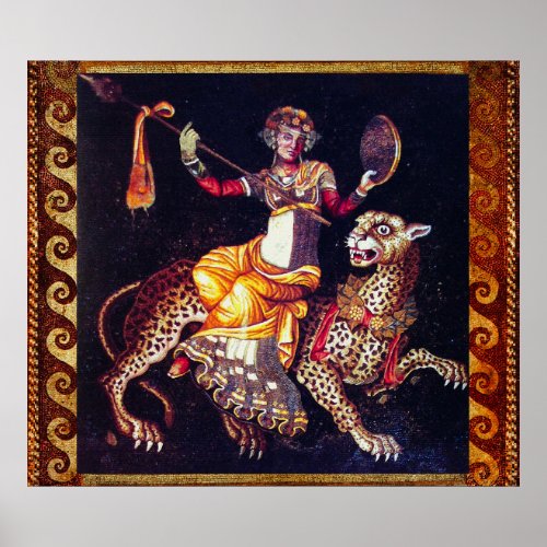 DIONYSOS WITH A SPEAR RIDING LEOPARD Greek Mosaic Poster