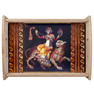 DIONYSOS WITH A SPEAR RIDING LEOPARD Greek Mosaic  Serving Tray