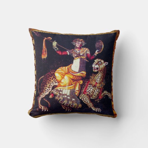 DIONYSOS WITH A SPEAR RIDING LEOPARD Greek Mosaic Throw Pillow