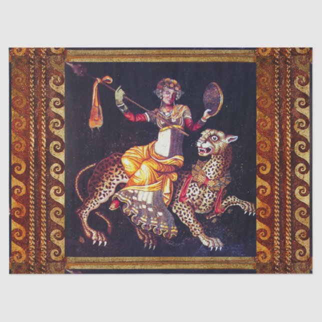 DIONYSOS WITH A SPEAR RIDING LEOPARD Greek Mosaic  Tissue Paper (Front)