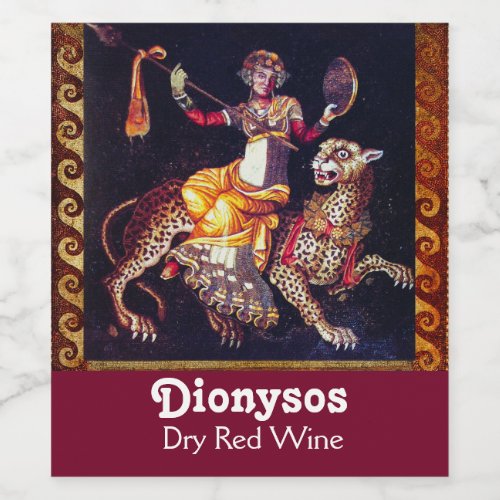 DIONYSOS WITH A SPEAR RIDING LEOPARD Greek Mosaic Wine Label