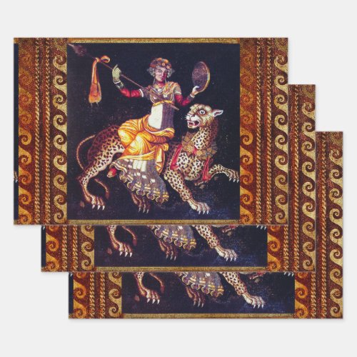 DIONYSOS WITH A SPEAR RIDING LEOPARD Greek Mosaic Wrapping Paper Sheets