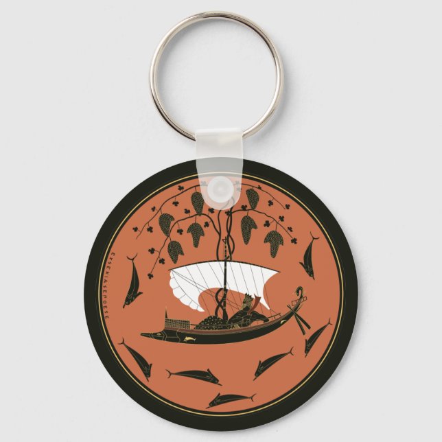 Dionysus Cup: Greek God on Ship  Vines & Dolphins Keychain (Front)