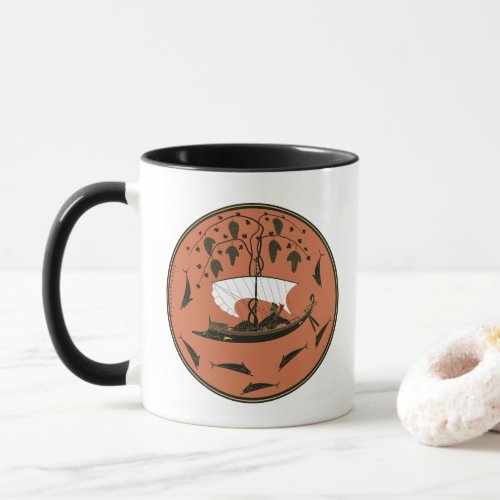 Dionysus Cup Greek God on Ship  Vines  Dolphins Mug