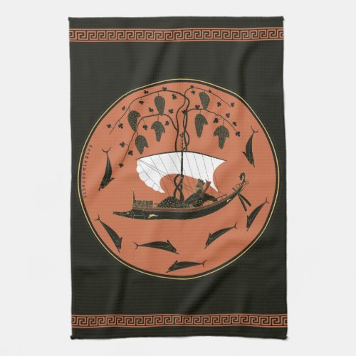 Dionysus Cup Greek God on Ship w Vines  Dolphins Kitchen Towel