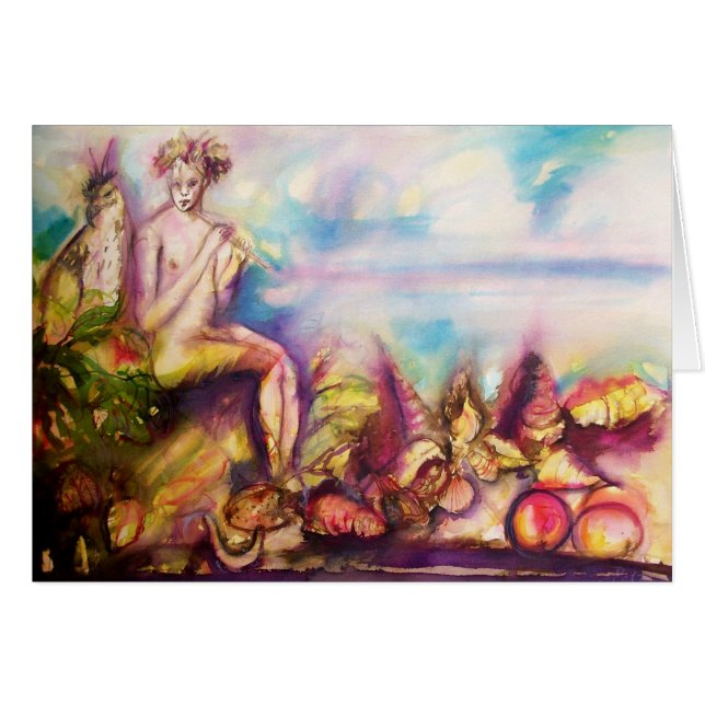 DIONYSUS ,Playing Flute with Sea shells and Fruits Cards (Front Horizontal)