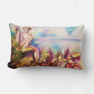 DIONYSUS ,Playing Flute with Sea shells and Fruits Lumbar Pillow