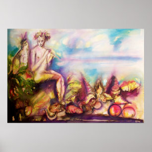 DIONYSUS ,Playing Flute with Sea shells and Fruits Poster